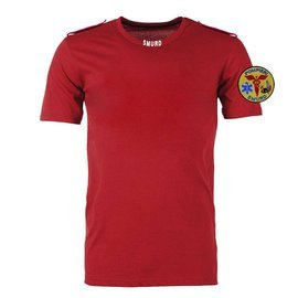 Tricou SMURD POMPIERII rosu cu maneca scurta si epoleti la baza gatului