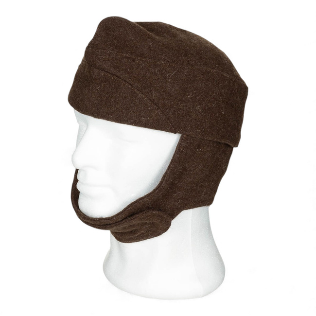 Side Wool Cap with Ear Flaps - Cold War Era - Military Surplus, Army of the People's Republic of Bulgaria - Brown - Like New