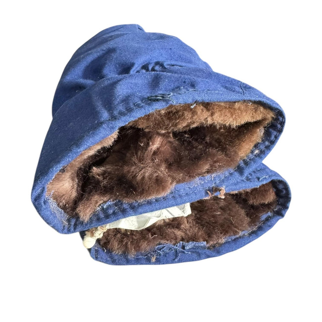 Manusi de protectie imblanite din material de foaie de cort, cu 3 degete - Surplus militar Armata Romana - Albastru inchis - In stare buna