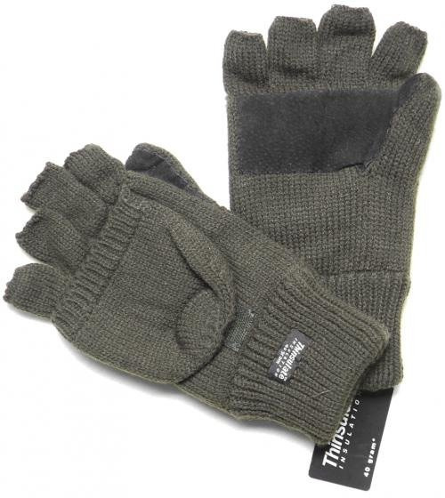 GLOVES ACRYLIC´ THINSULATE MITTENS + W/O FINGERS W/ PALMS OLIV