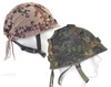 GERMAN COMBAT HELMET COVER - REVERSIBLE - FLECKTARN CAMO / TROPICAL CAMO - USED