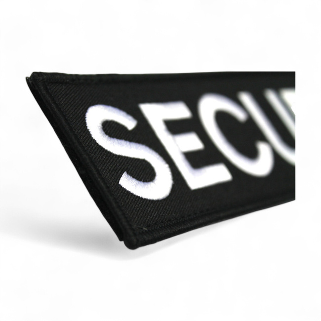 Emblema mare spate, patch brodat - SECURITY - 25x10 cm - Fundal Negru / Text Alb - aplicare Velcro (cu scai)