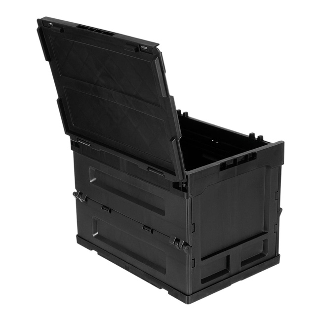 Foldable Plastic Storage Box with Hinged Lid - 20 L - Black - MFH
