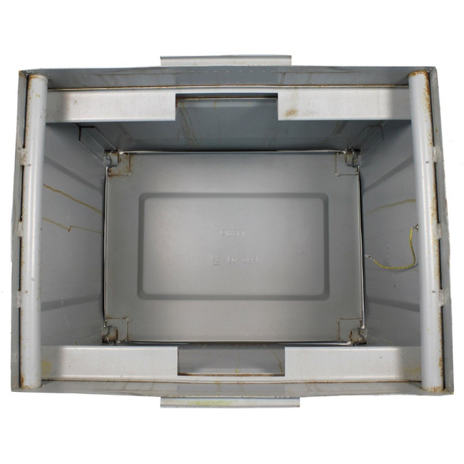 US transport box, metal, "Overbridge", grey, used, 60 x 48,5 x 59 cm