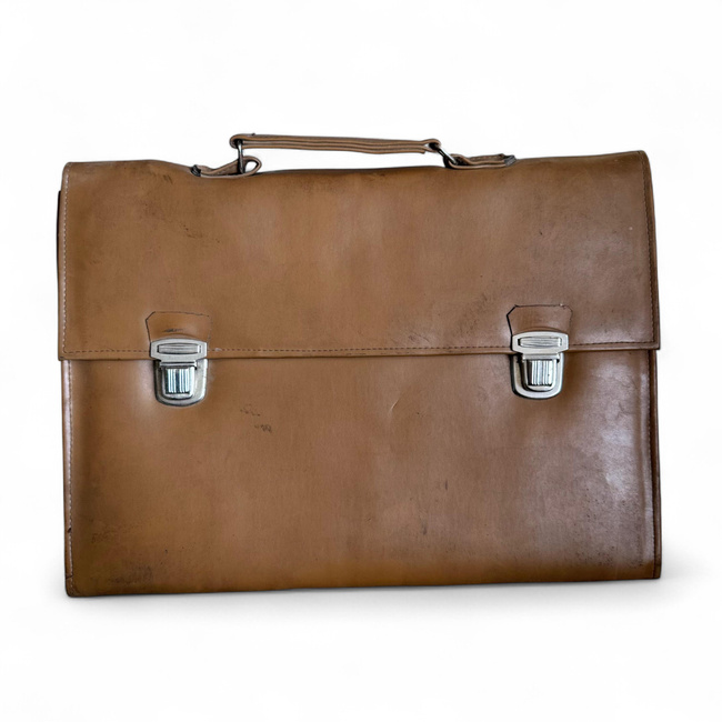 VINTAGE BRIEFCASE - ROMANIAN ARMY MILITARY SURPLUS - BROWN - IN GOOD CONDITION