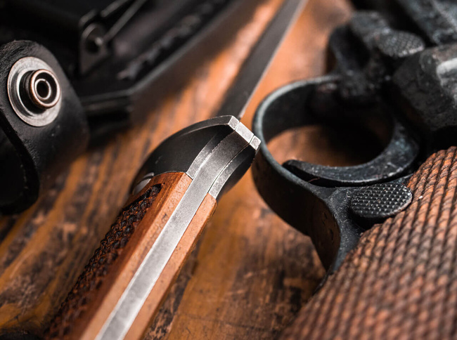 FIXED BLADE KNIFE P08 DAMASCUS - BROWN