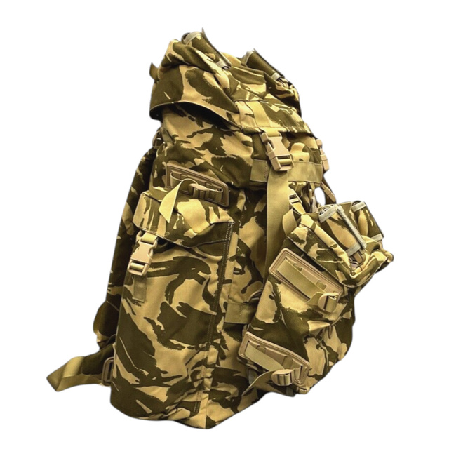 LARGE MILITARY COMBAT BACKPACK WITH POCKET, DETACHABLE OUTER POUCH - CONDOR - 90L - ROMANIAN ARMY MILITARY SURPLUS - DESERT CAMOUFLAGE - IN GOOD CONDITION