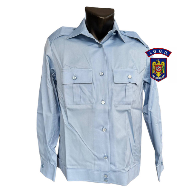 CAMASA BLUZA CADRE CU MANECA LUNGA, BUZUNARE, EPOLETI SI BANDA IN TERMINATIE - BARBATI - BLEU - POMPIERII-I.G.S.U.