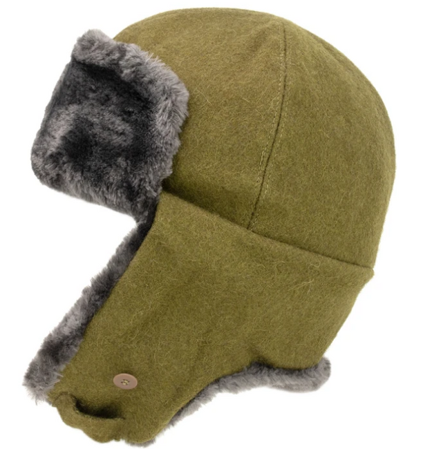 Ushanka CLOTH CAP WITH FUR - GREEN - MILITARY SURPLUS ROMANIAN ARMY - LIKE NEW