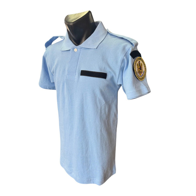 Tricou polo albastru deschis cu emblema, epoleti si velcro nominal pentru PENITENCIAR ANP