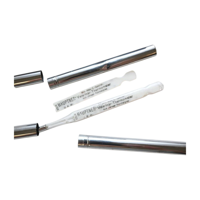 CUTIE ORIGINALA TERMOMETRU - HAUPTNER - 1941 - OTEL INOXIDABIL - SURPLUS MILITAR ARMATA ROMANA - IN STARE BUNA