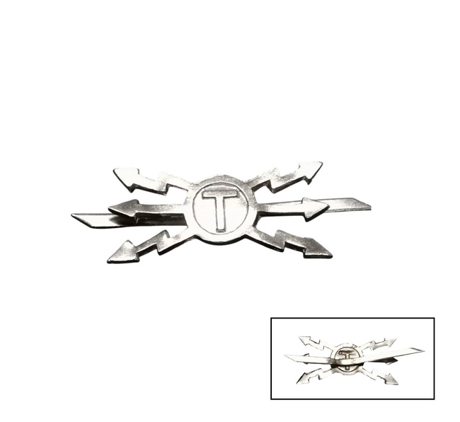 1 BUC SEMN  DE ARMA PENTRU EPOLETI, GRADE MILITARE - TRANSMISIUNI - SURPLUS MILITAR ARMATA ROMANA - ARGINTIU - IN STARE BUNA