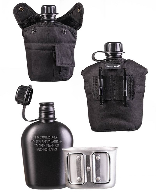 US PLASTIC CANTEEN - WITH CUP AND COVER - 900 ML - BLACK