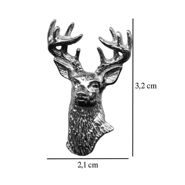 Insigna de vanatoare pentru palarie - Cap de cerb rosu - Argintiu