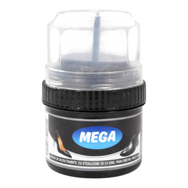 Solid shoe cream with sponge - Mega - Black