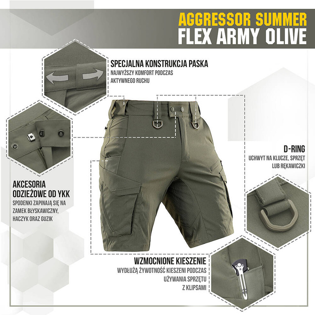 PANTALONI SCURTI AGGRESSOR SUMMER FLEX - ARMY OLIVE - M-TAC