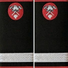 Grade Fruntas Pompieri ISU, IGSU tesute pe suport textil din tercot lipit, cu semn de arma metalic