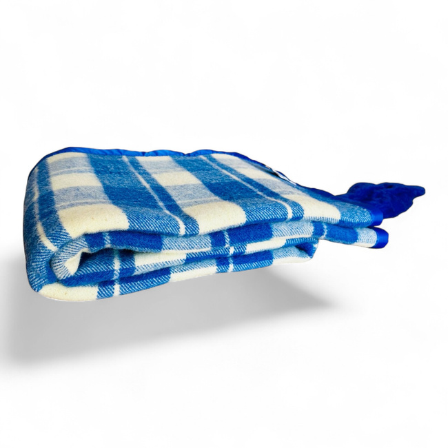 Patura din Lana Merinos Romaneasca cu Cutie Premium - Model Elena - Maro, Albastru/Bej Natur - 140x200 cm – 707 g/mp