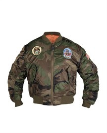 Geaca Bomber MA1® pentru copii cu patch-uri, Woodland