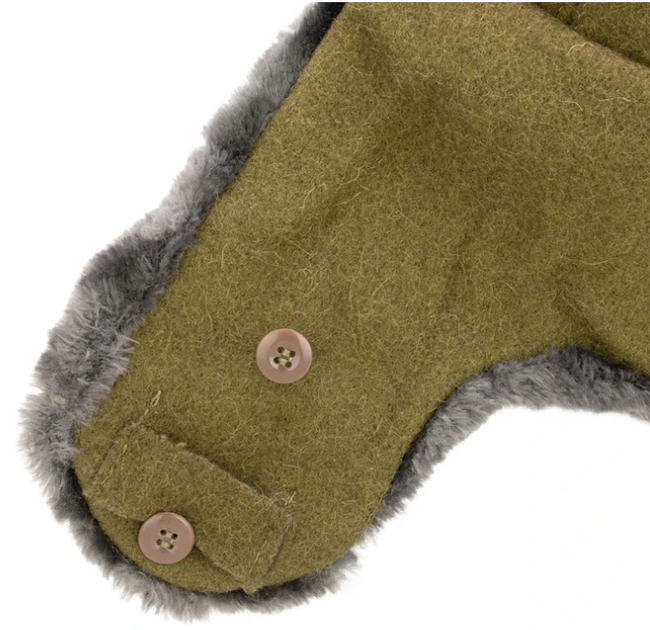 Ushanka CLOTH CAP WITH FUR - GREEN - MILITARY SURPLUS ROMANIAN ARMY - LIKE NEW