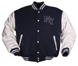 NY NAVYWHITE BASEBALL JACKET W. PATCH