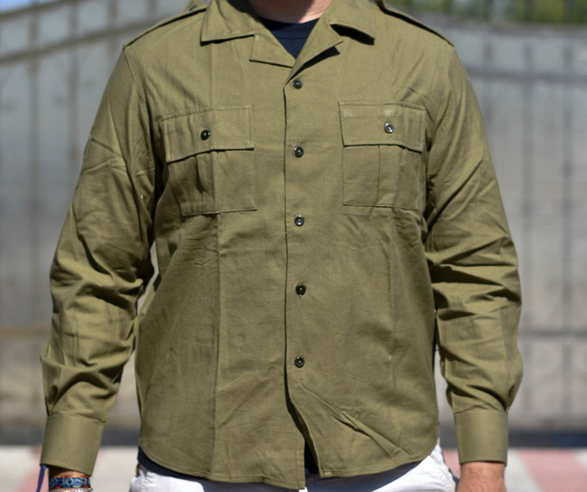 OLIVE SHIRT - COLD WAR ERA - ROMANIAN ARMY SURPLUS - USED