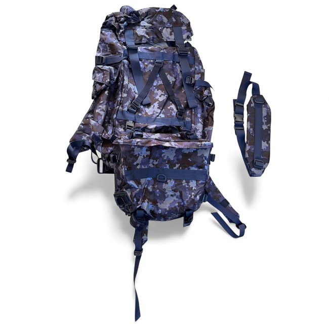 RUCSAC COMBAT MILITAR MARE CU BUZUNAR, PUIUT EXTERIOR DETASABIL - 90L - SURPLUS MILITAR ARMATA ROMANA - CAMUFLAJ COMBAT FA - NOU