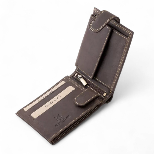 Portofel din piele pentru vanatori, cu imprimeu - Urme de labute de caine - Maro - GreenDeed