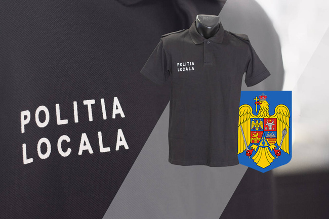 Tricou polo negru cu maneca scurta si epoleti pentru POLITIA LOCALA