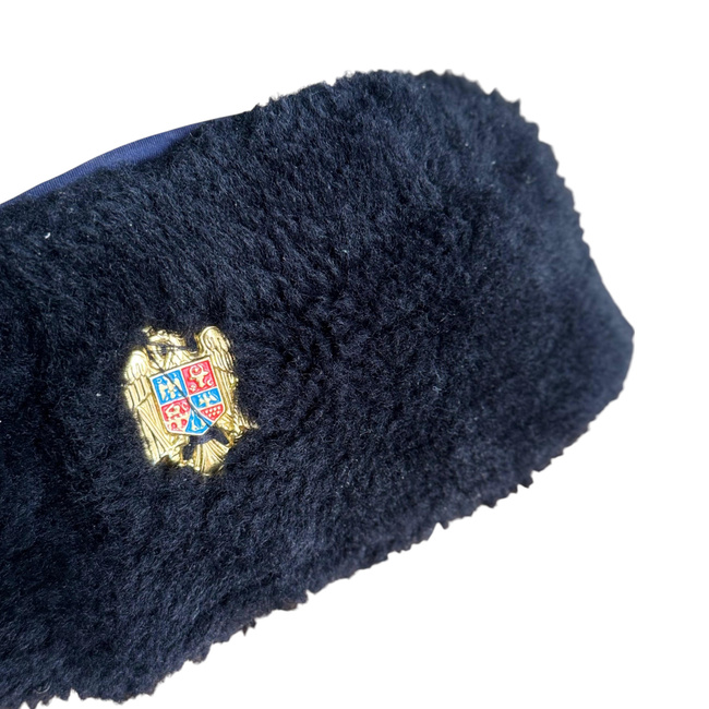 WINTER CAP FOR CADRES - SOVIET PERIOD - ROMANIAN ARMY MILITARY SURPLUS - NAVY BLUE WITH BLACK FUR - IN GOOD CONDITION