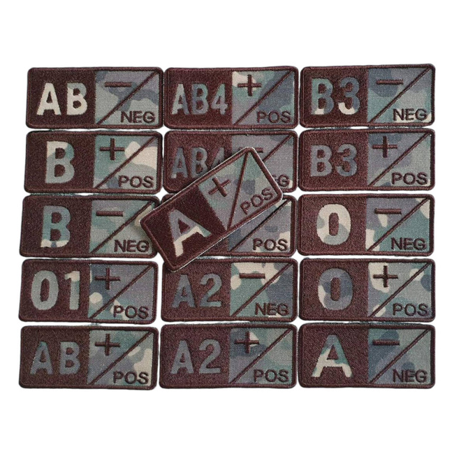 BLOOD GROUP 0- badge embroidered on land forces support with brown thread - hook and loop application - 7 x 3,5 cm