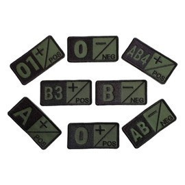 Ecuson GRUPA SANGUINA A- brodat pe suport kaki cu fir negru - aplicare Velcro (cu scai) - 7 x 3,5 cm