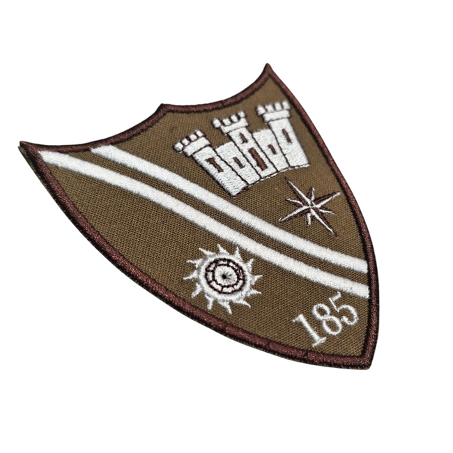 EMBLEMA – BATALIONUL 185 SPRIJIN MURES - TIMISOARA ACCESORIU OFICIAL - BRODATA PE SUPORT KHAKI