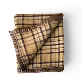 Merino Wool Blanket with Premium Box - Autumn Model - Classic - 150x200 cm - Brown/Beige Checkered