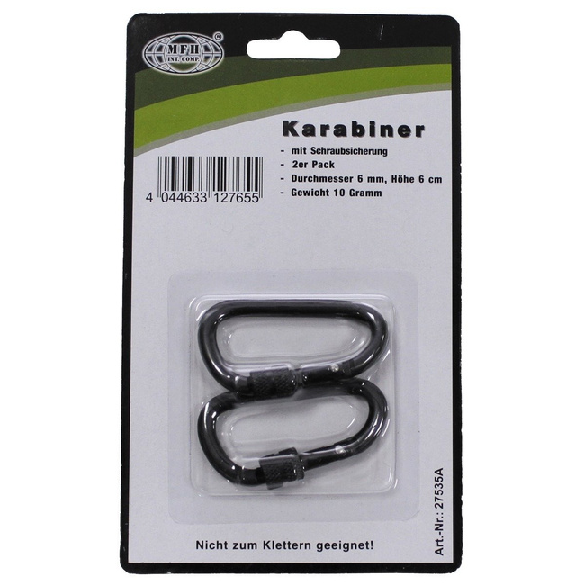 Screw lock carabiner - set of 2 pieces - Black