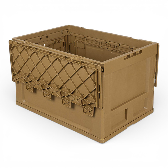 Foldable Plastic Storage Box with Hinged Lid - 60 L - Khaki - MFH