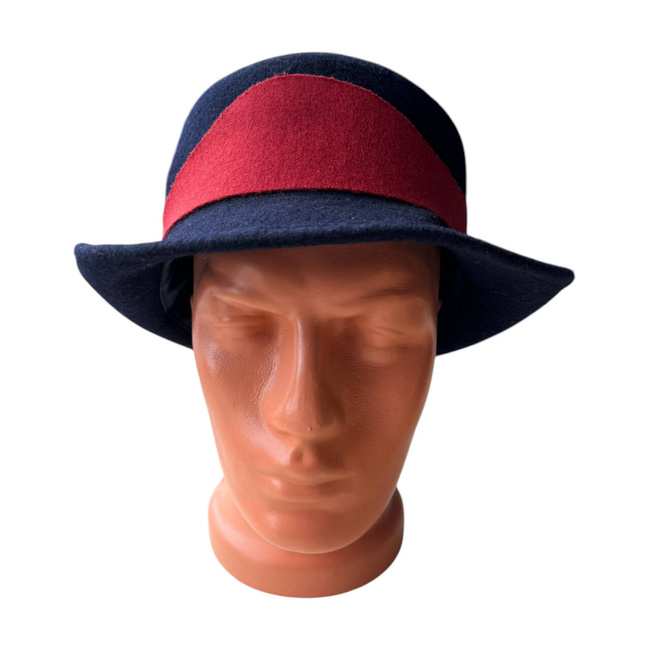 WOOLEN HAT - NAVY BLUE WITH RED STRIPE - ROMANIAN ARMY MILITARY SURPLUS - LIKE NEW