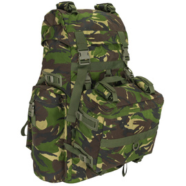 RUCSAC COMBAT MILITAR MARE CU BUZUNAR, PUIUT EXTERIOR DETASABIL - MOTEXCO - 90L - SURPLUS MILITAR ARMATA ROMANA - CAMUFLAJ MOZAIC PADURE DPM - IN STARE BUNA