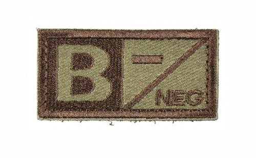 PATCH BLOOD TYPES VELCRO (B- NEGATIVE) 5 x 2,5 CM BROWN/O.D.