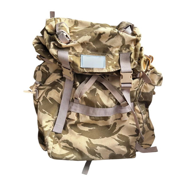 LARGE MILITARY COMBAT BACKPACK WITH POCKET, DETACHABLE OUTER POUCH - CONDOR - 90L - ROMANIAN ARMY MILITARY SURPLUS - DESERT CAMOUFLAGE - IN GOOD CONDITION