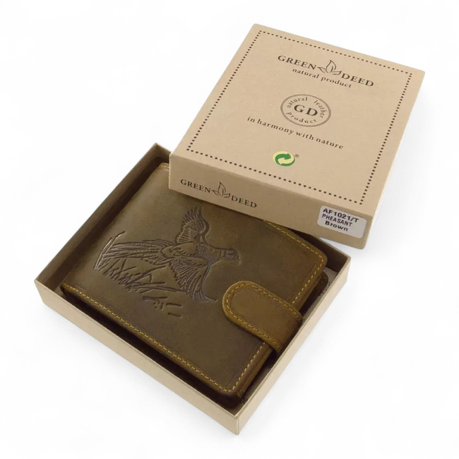 Portofel din piele pentru vanatori, cu imprimeu - Fazan - Maro - GreenDeed