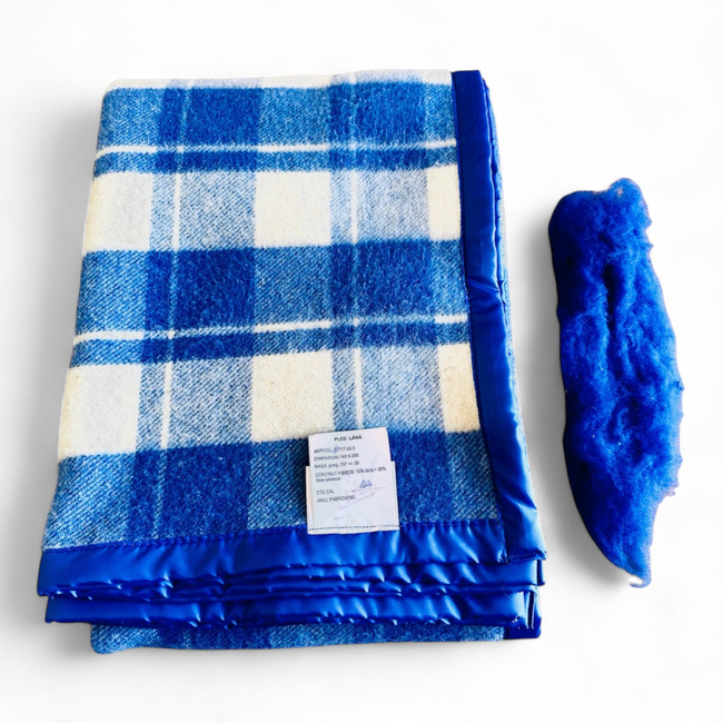 Romanian Merino Wool Blanket with Premium Box - Model Elena - Brown, Blue/Natural Beige - 140x200 cm - 707 g/m²