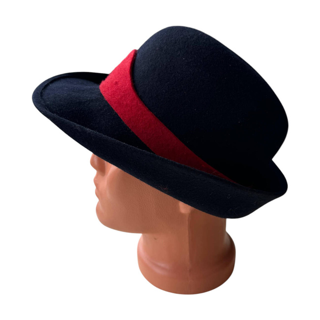 WOOLEN HAT - NAVY BLUE WITH RED STRIPE - ROMANIAN ARMY MILITARY SURPLUS - LIKE NEW