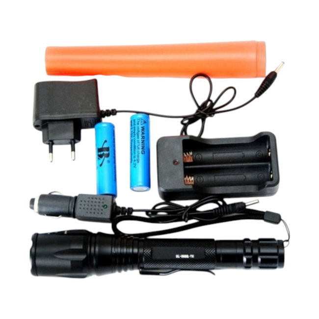 3W BL8668 LED Flashlight – with battery, zoom, and signal cone - Black