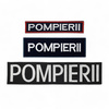 Emblema spate - POMPIERII - brodata pe suport albastru inchis (navy) cu contur rosu si text vernil fluorescent - aplicare termica - 20x5 cm