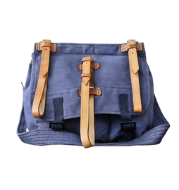 Geanta militara de merinde albastra cu cureluse din piele, post-WWII, Surplus Armata Romana - Ca Noua