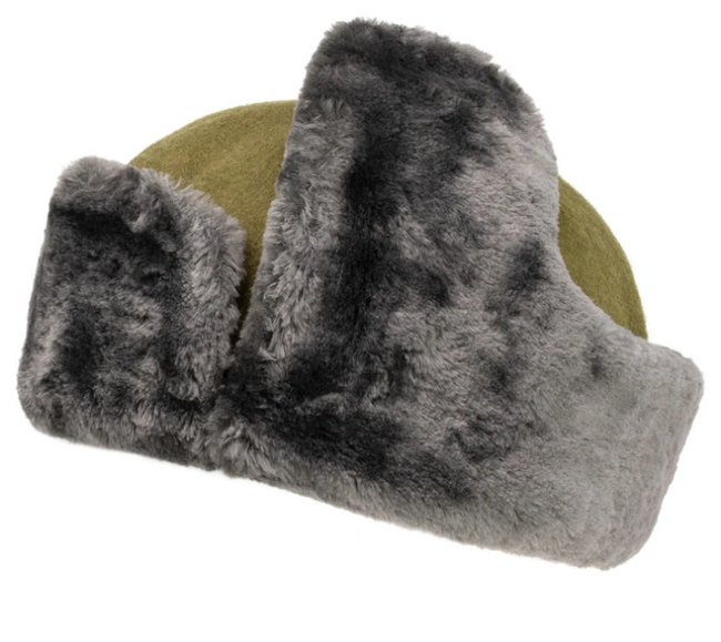 Ushanka CLOTH CAP WITH FUR - GREEN - MILITARY SURPLUS ROMANIAN ARMY - LIKE NEW