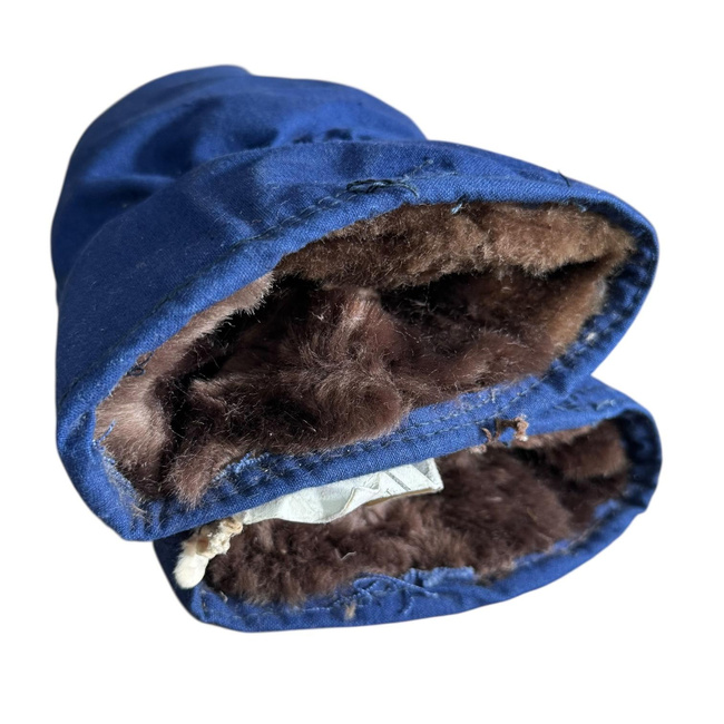 Manusi de protectie imblanite din material de foaie de cort, cu 3 degete - Surplus militar Armata Romana - Albastru inchis - In stare buna