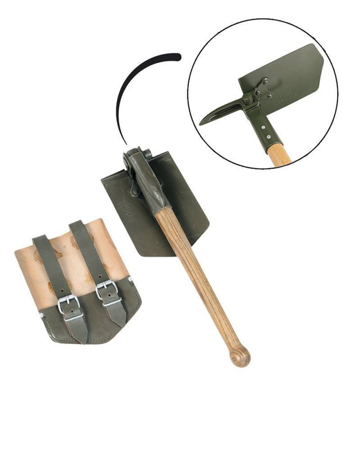 GERMAN FOLDING SHOVEL NEW WITH LEATHER POUCH USED