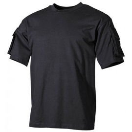 Tricou negru MFH US cu buzunare cu banda velcro pe maneci, 170g / m2